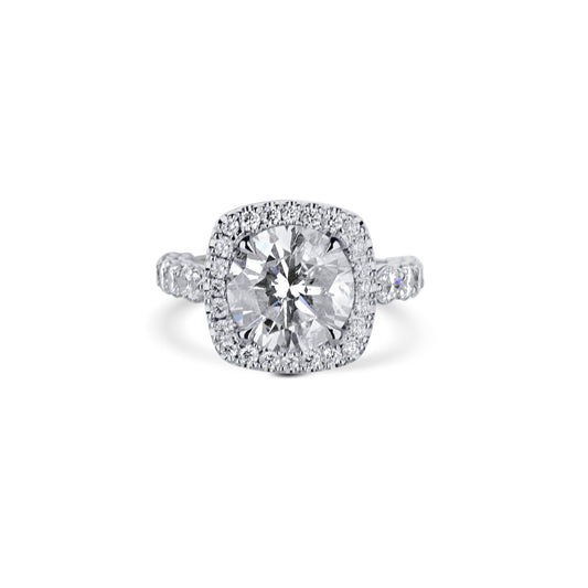 18K White Gold Round Center With 2 Pear Diamonds Engagement Ring With Halo