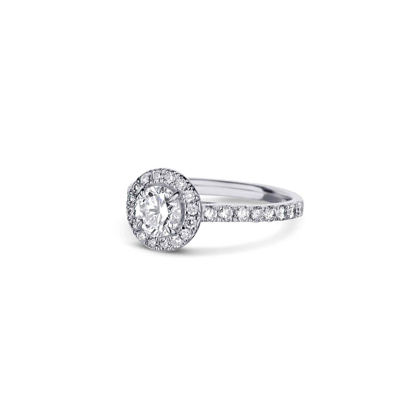 18K White Gold Ring With A 0.73 Carat Round Diamond And Halo Ring