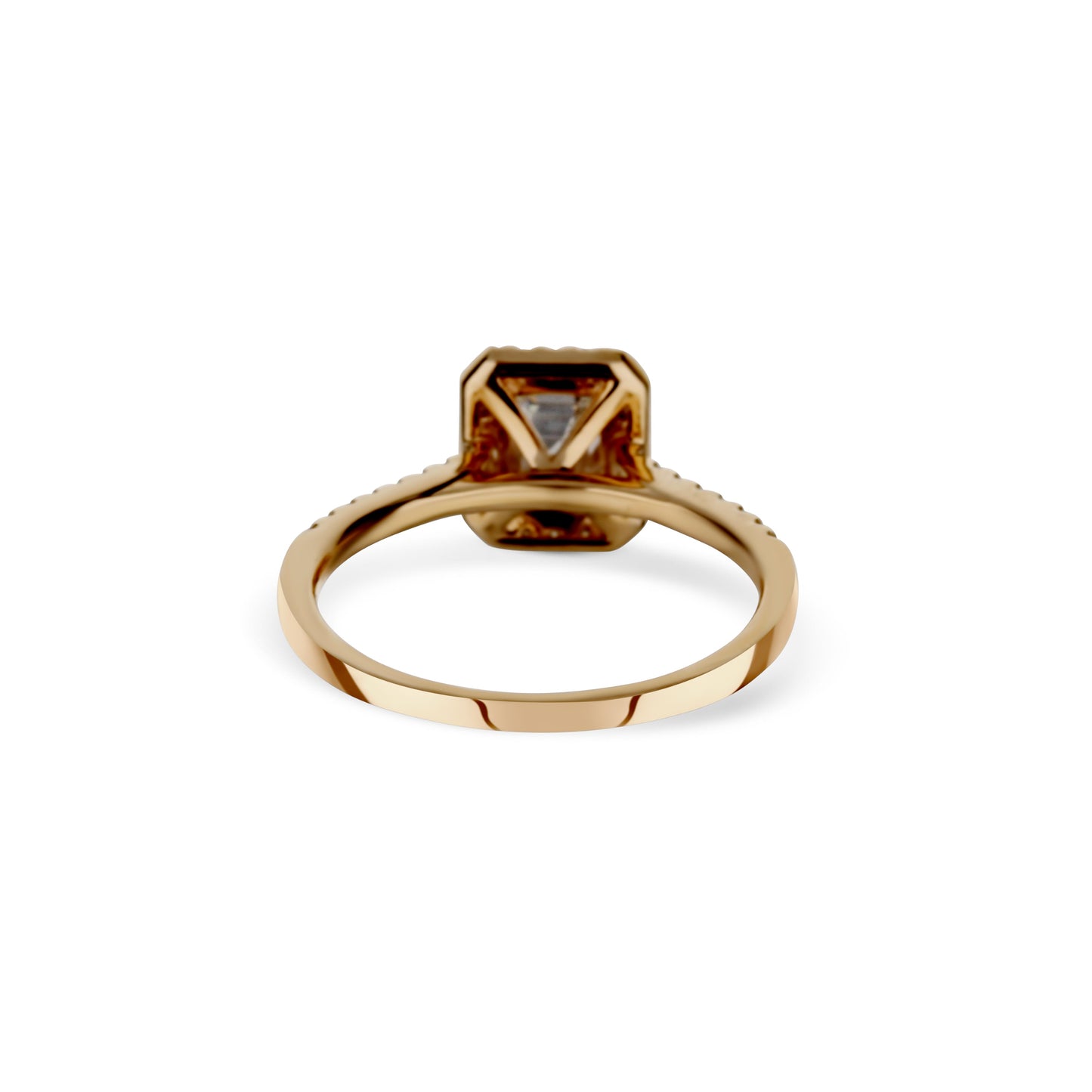 18K Rose Gold With A 0.77 Carat Emerald Cut Diamond Ring With Halo