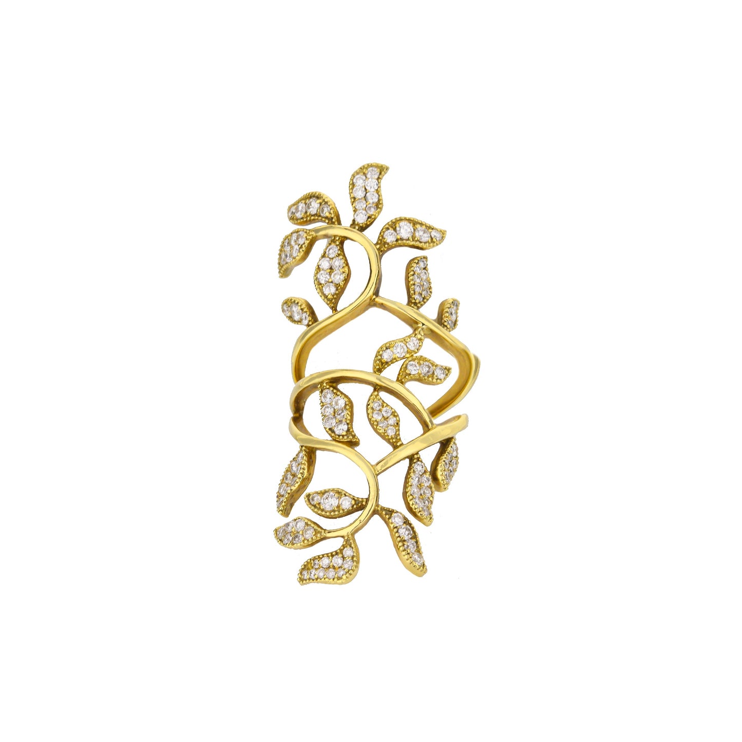 18K Yellow Gold Diamond Leafy Vine Hinged Ring