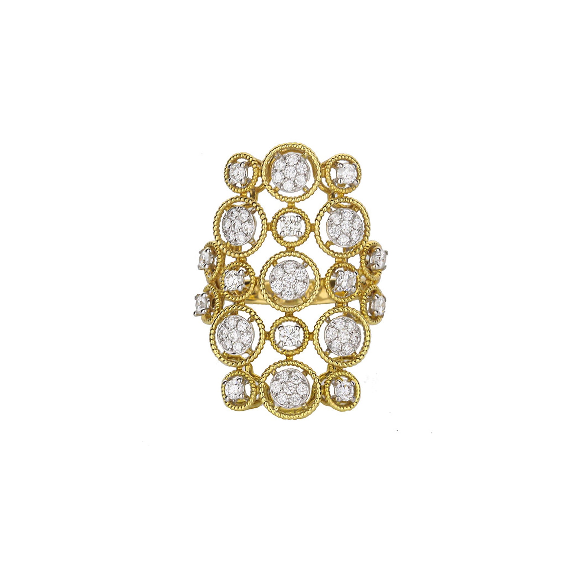 18K Two-Tone Gold Round Bubble Pattern Diamond Ring