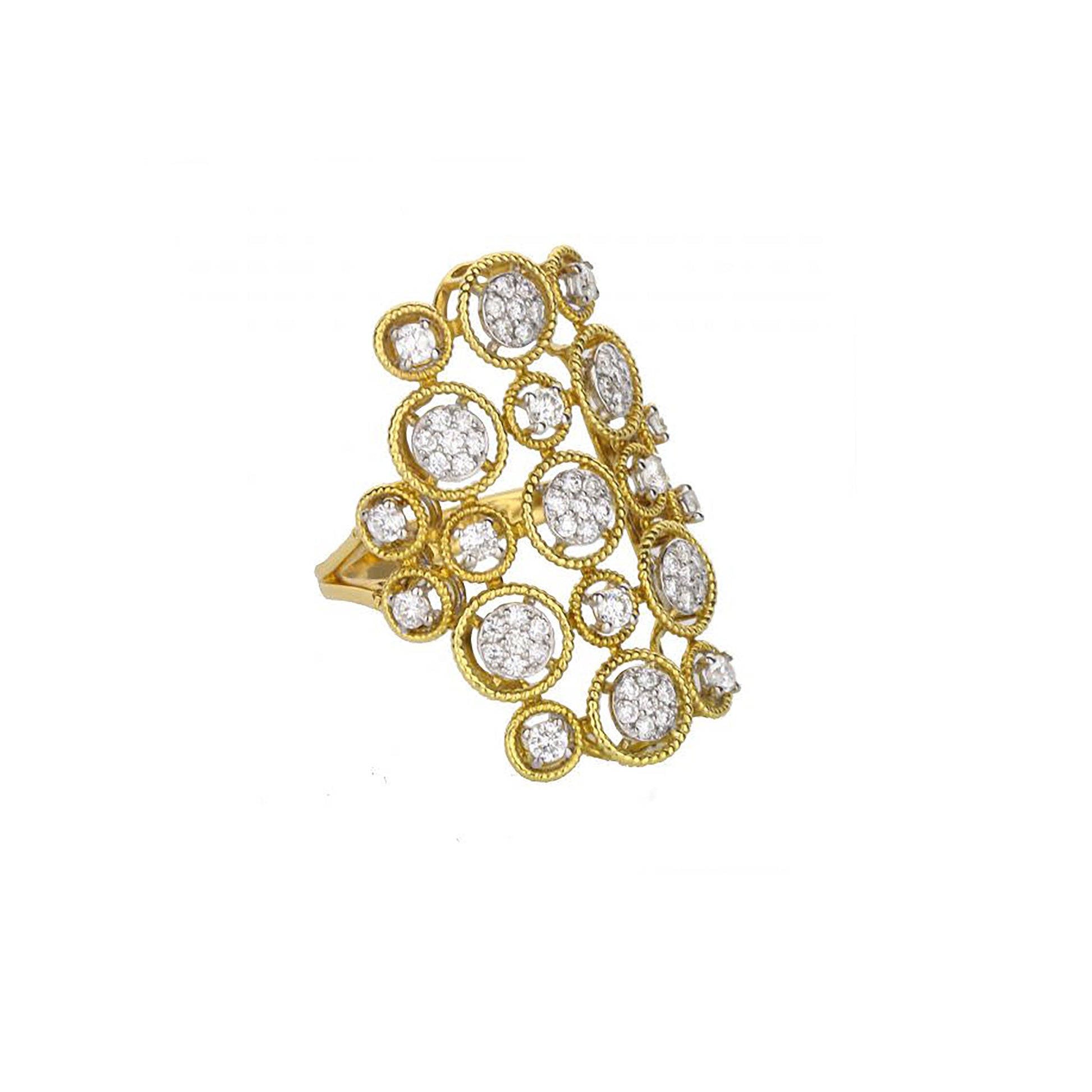 18K Two-Tone Gold Round Bubble Pattern Diamond Ring