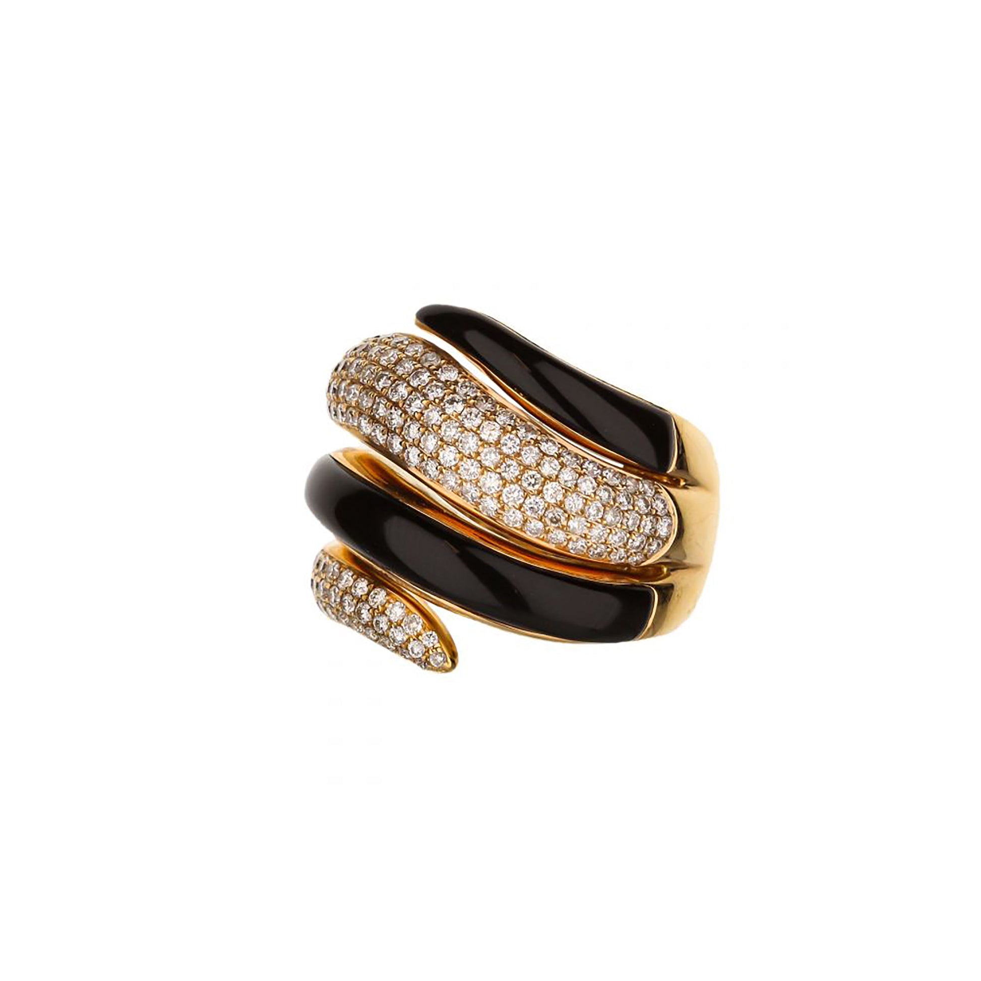 18K Rose Gold Round Diamond And Black Metal Wave Ring