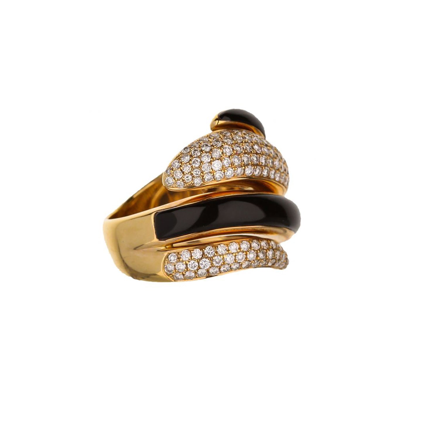 18K Rose Gold Round Diamond And Black Metal Wave Ring