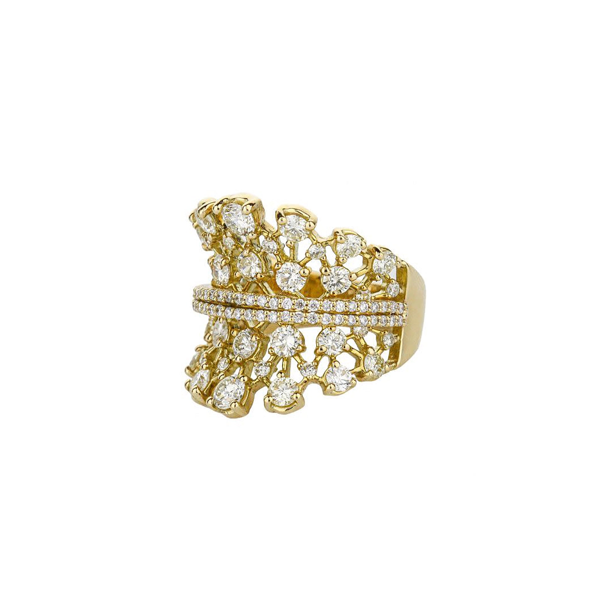 18K Yellow Gold Crown Design Diamond Ring