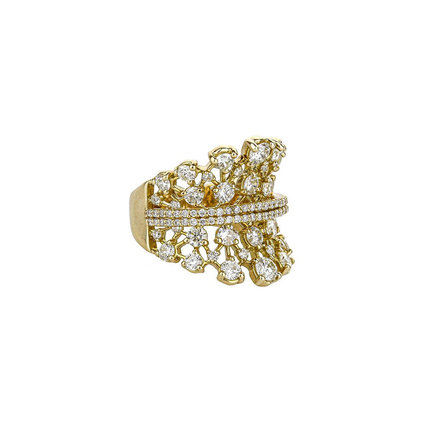 18K Yellow Gold Crown Design Diamond Ring