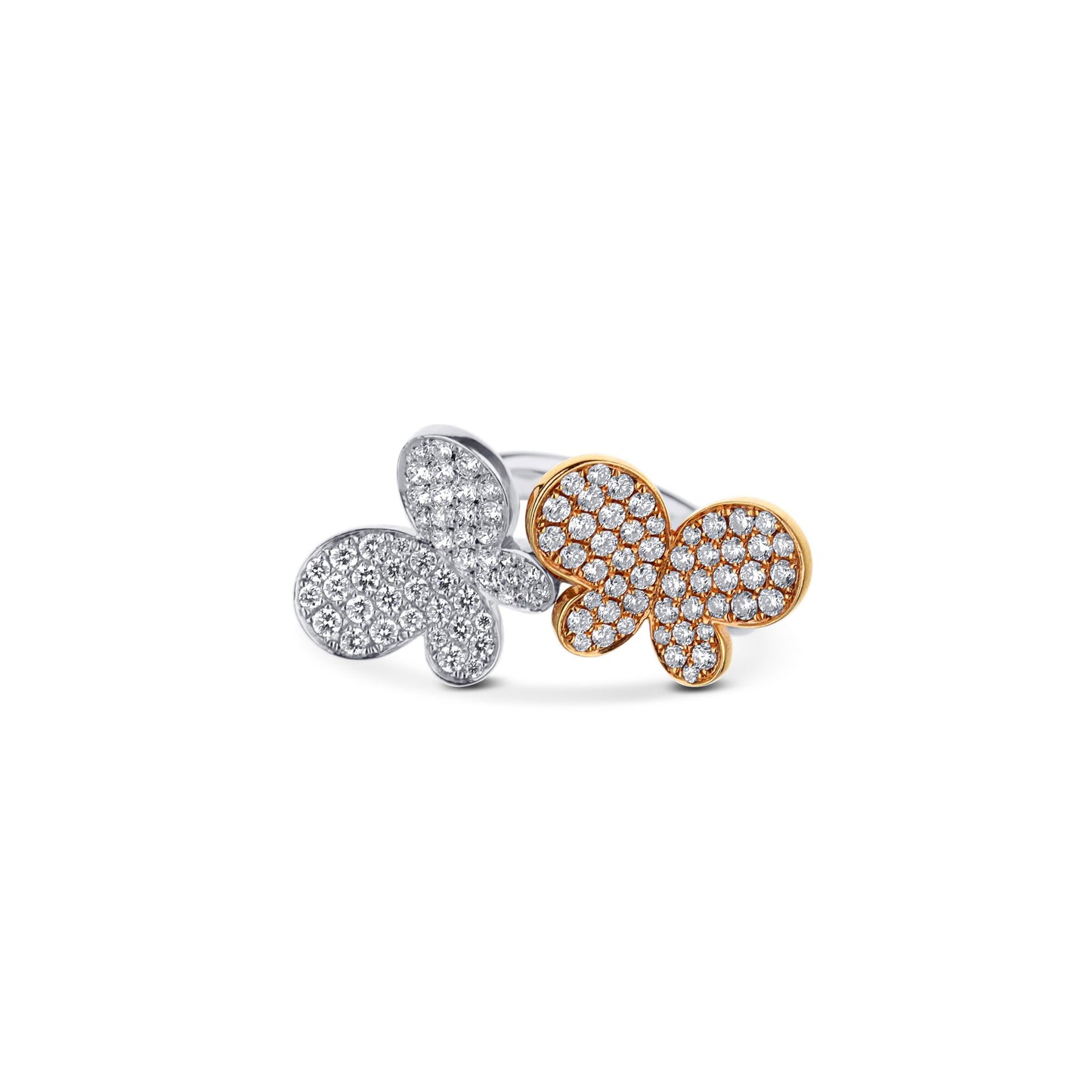 18K White & Rose Gold Pave Diamond Butterfly Ring