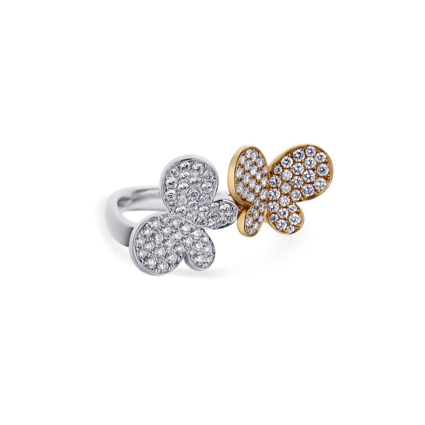 18K White & Rose Gold Pave Diamond Butterfly Ring