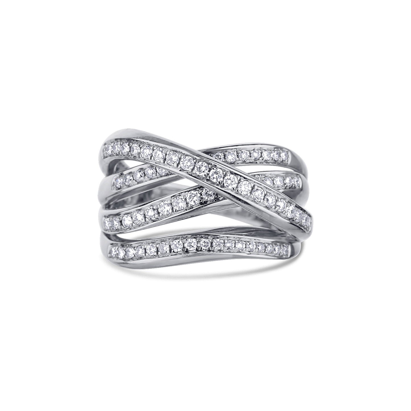 18K White Gold Five-Row White Diamond Bypass Ring