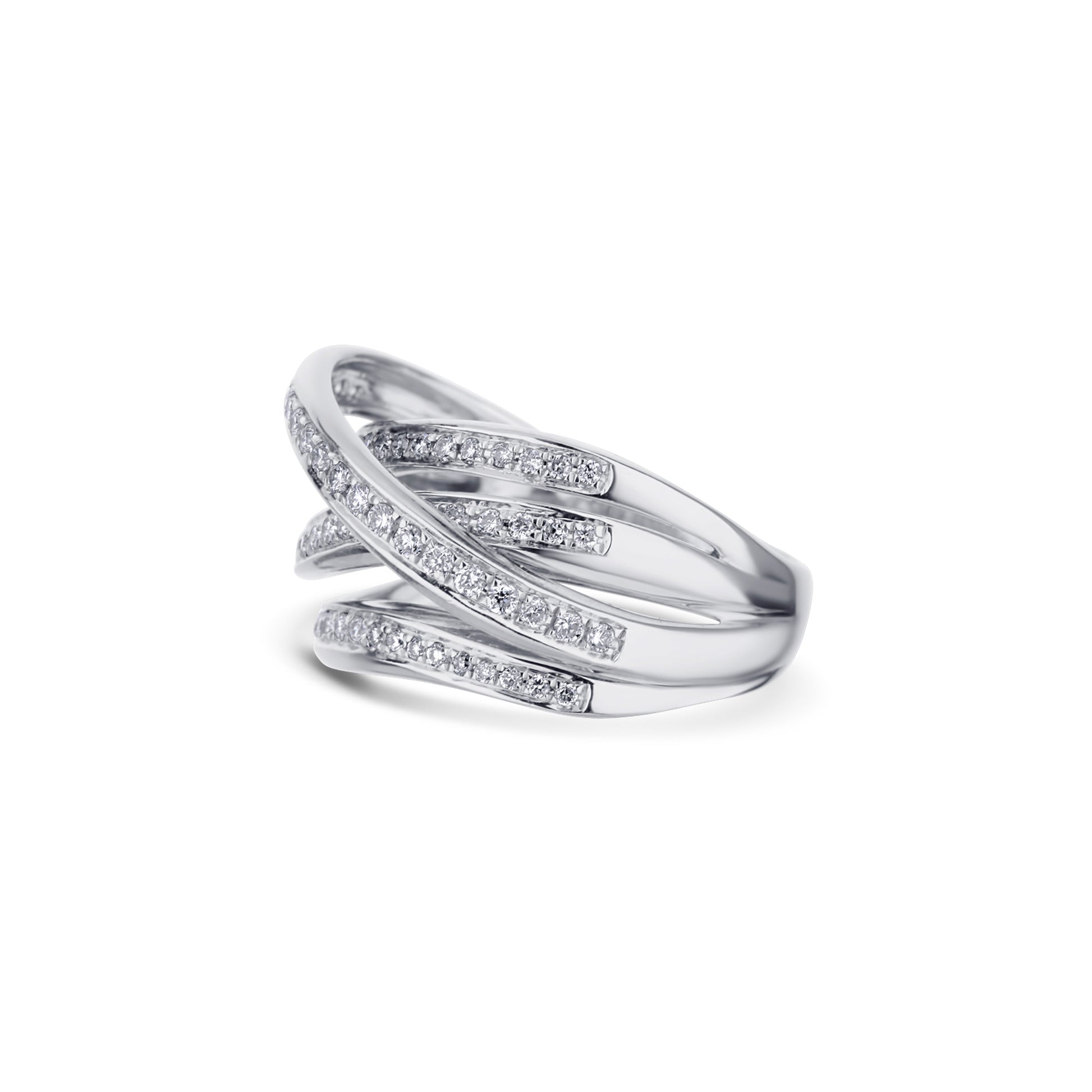 18K White Gold Five-Row White Diamond Bypass Ring