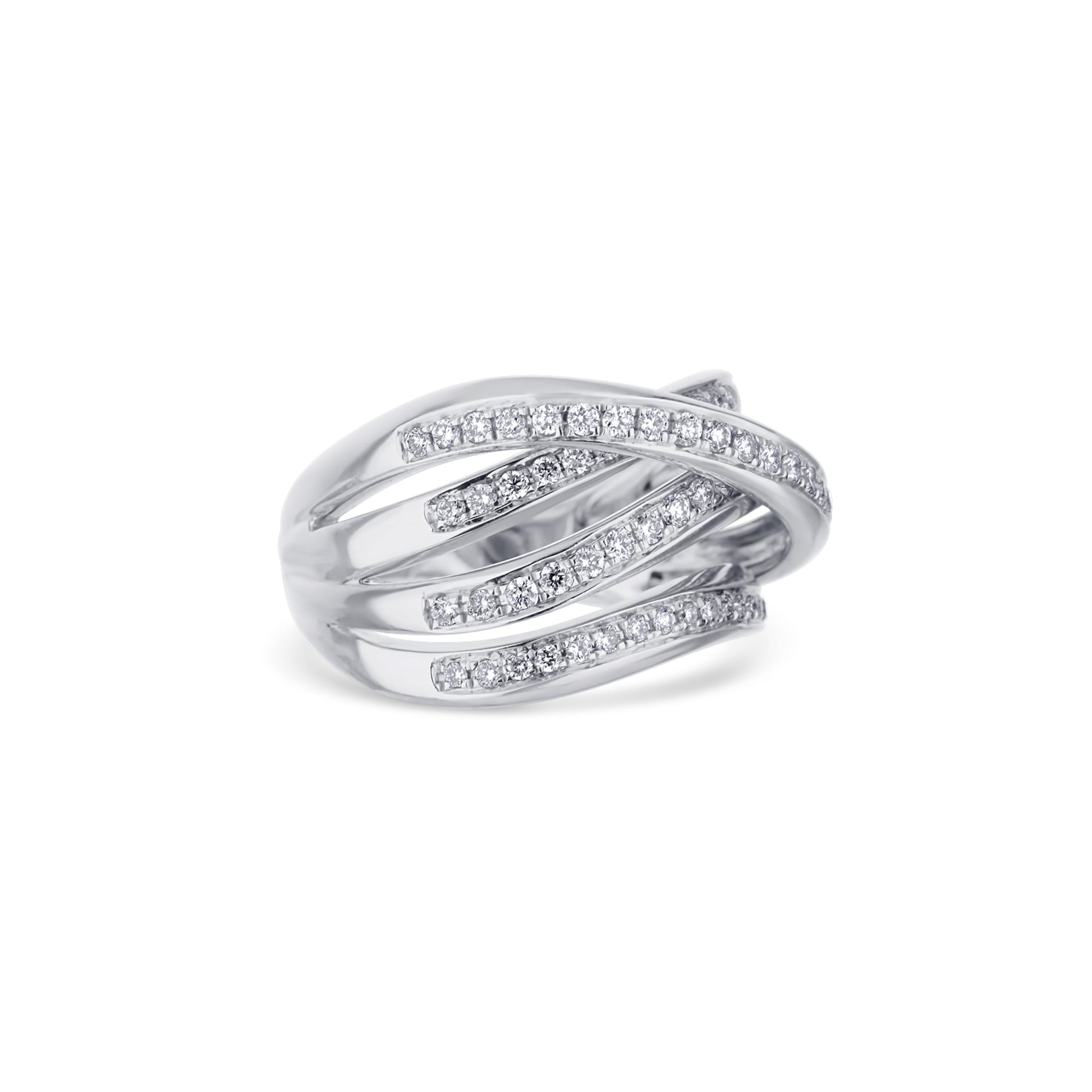 18K White Gold Five-Row White Diamond Bypass Ring