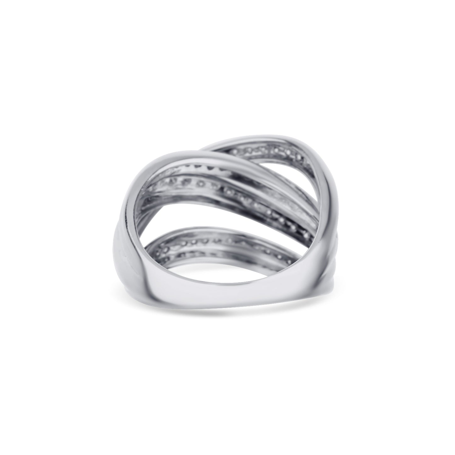 18K White Gold Five-Row White Diamond Bypass Ring