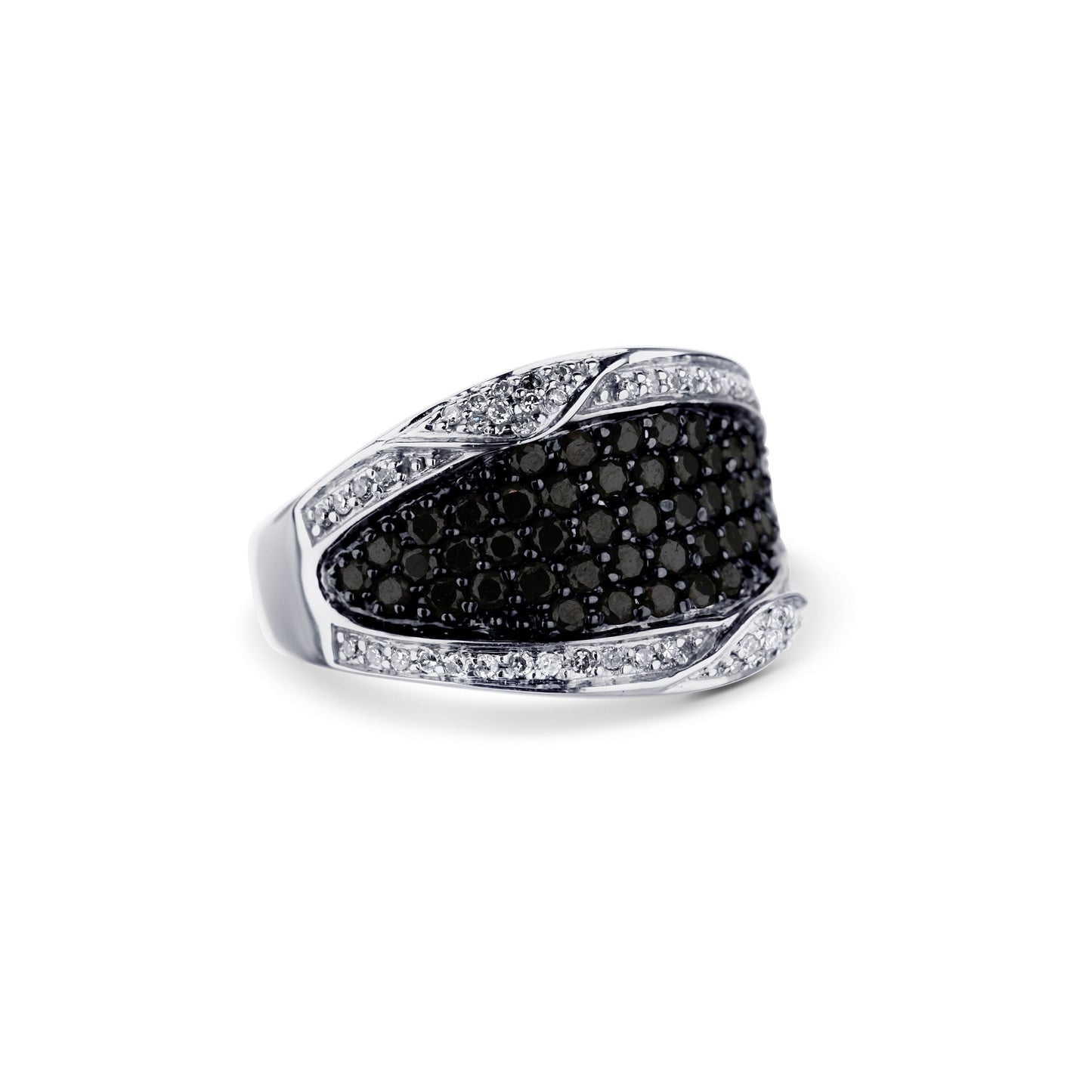 14k White Gold Pave Diamond Ring With Black Diamonds