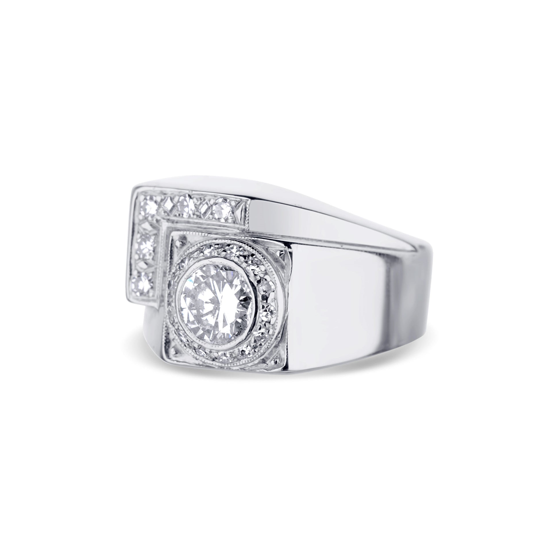 14K White Gold Retro Vintage Diamond Ring