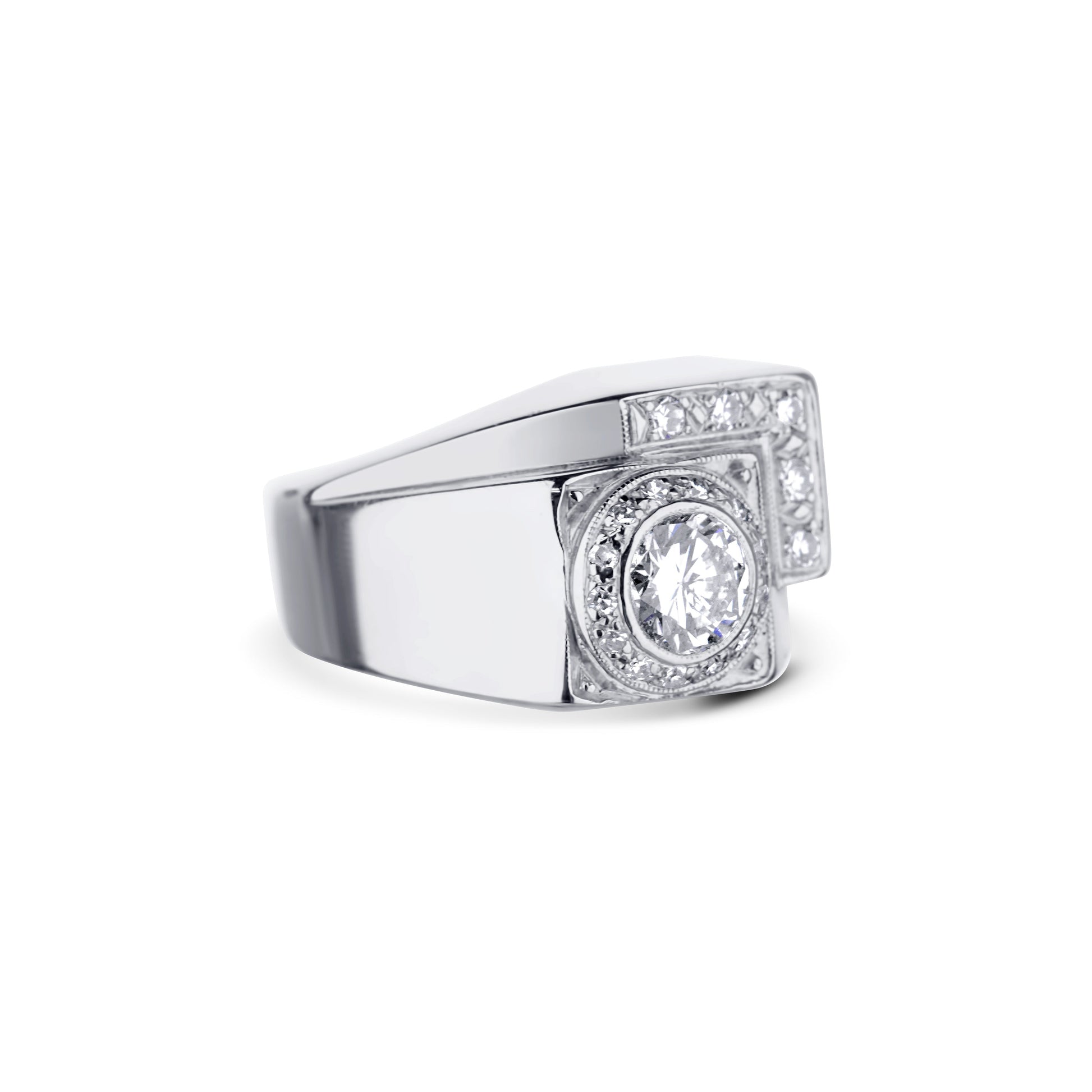 14K White Gold Retro Vintage Diamond Ring