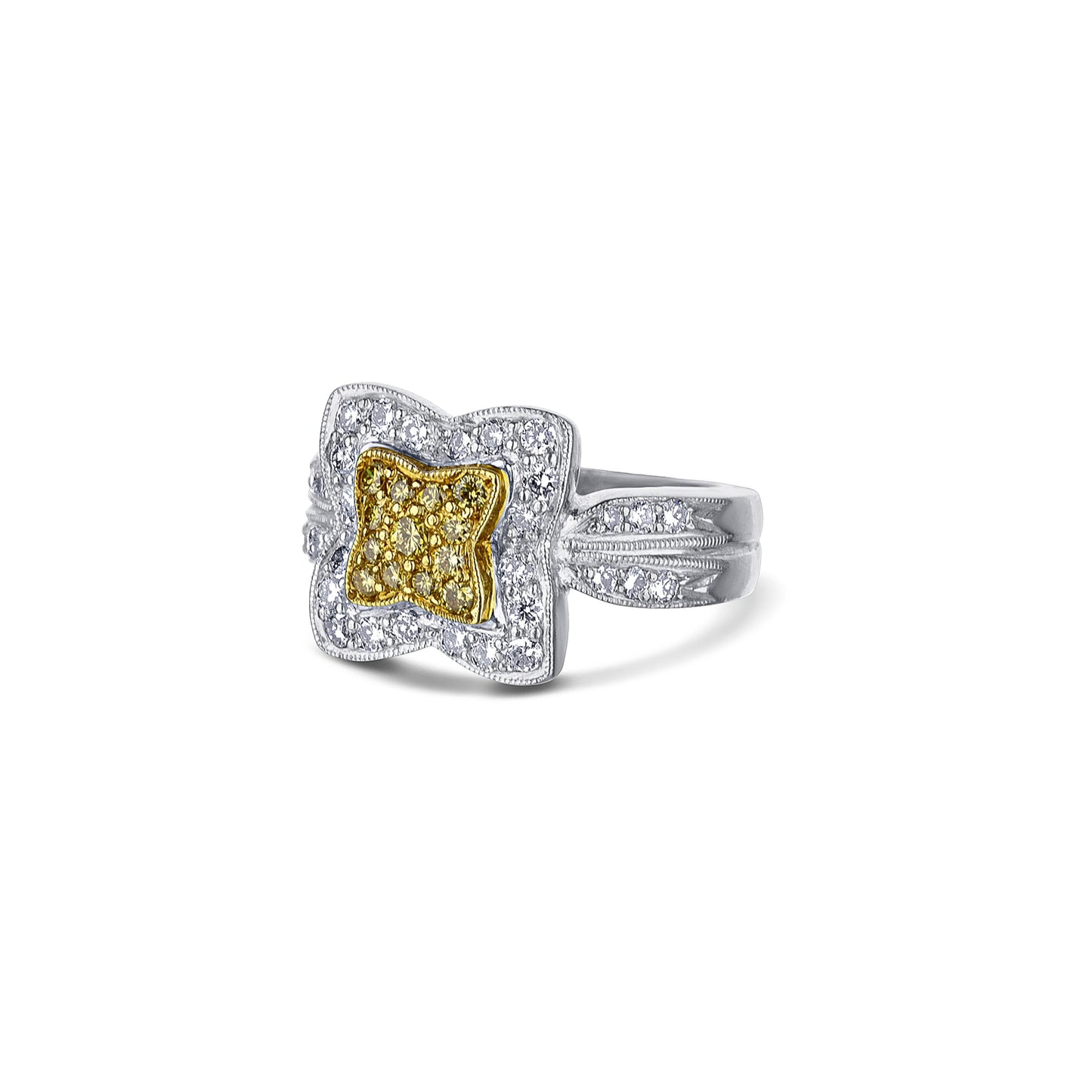 18K Two Tone Flower Style Diamond Ring