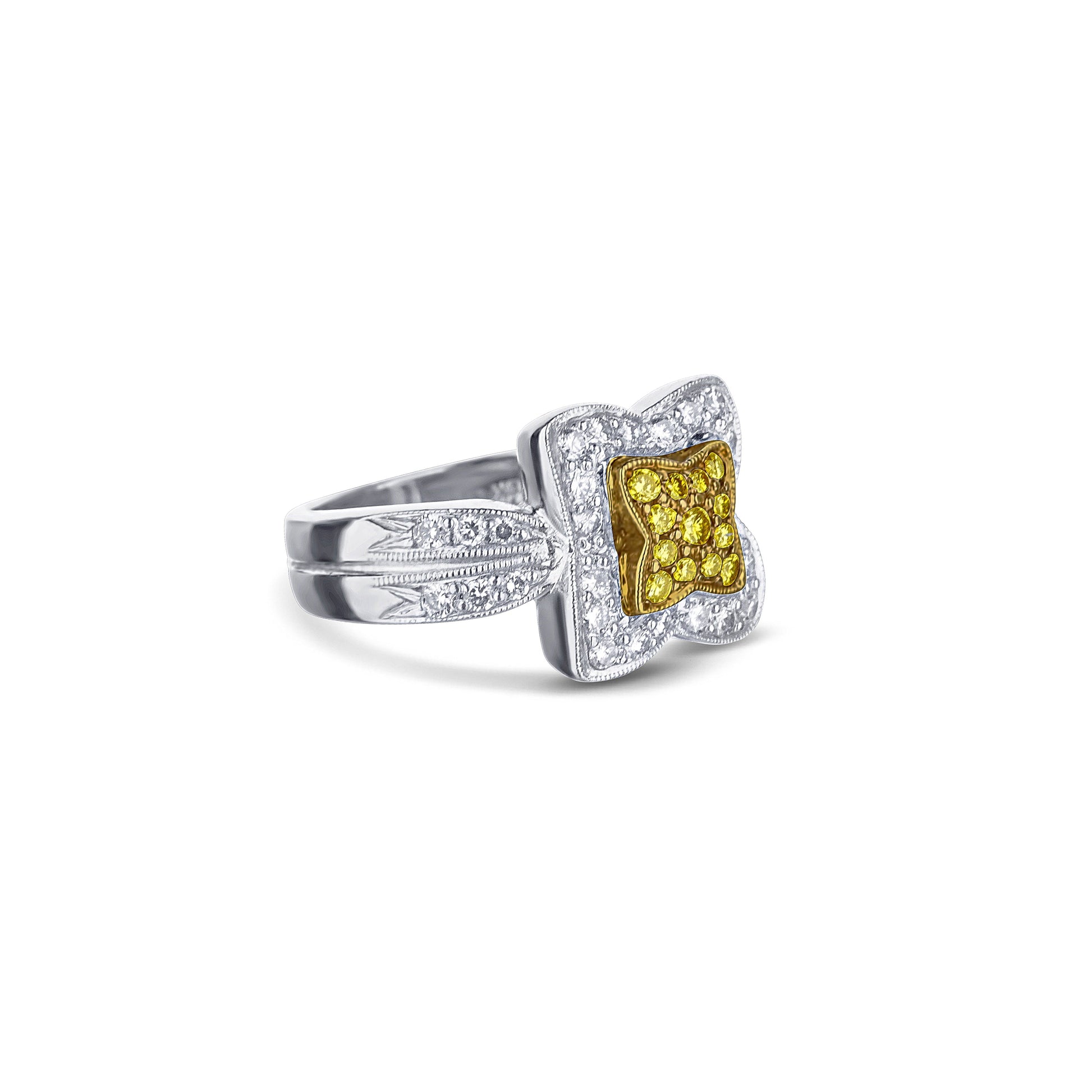 18K Two Tone Flower Style Diamond Ring