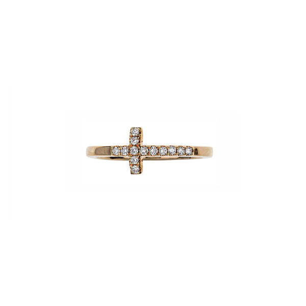 18K Yellow Gold Cross Ring With Diamonds