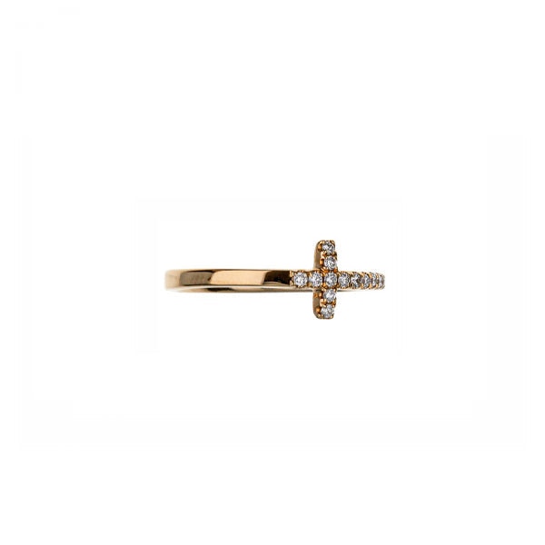 18K Yellow Gold Cross Ring With Diamonds