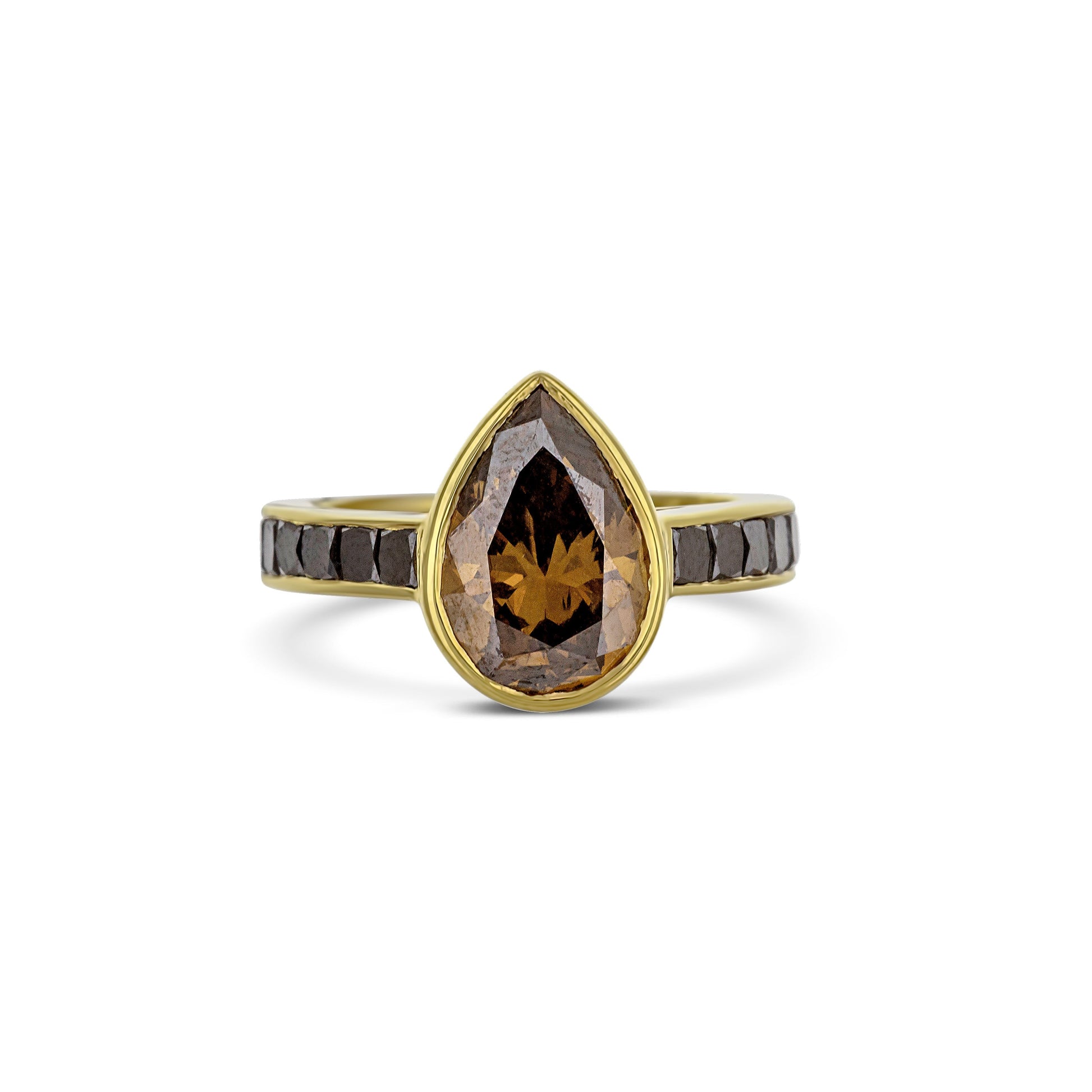 18k Yellow Gold Cognac Pear Diamond Ring