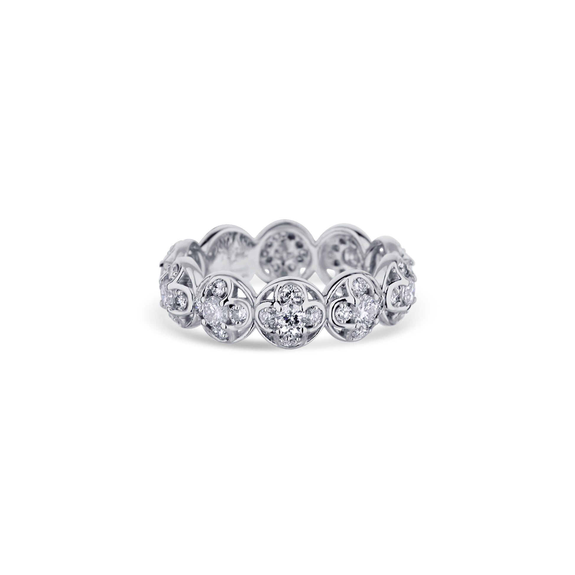 18K White Gold Round Diamond Cluster Eternity Band