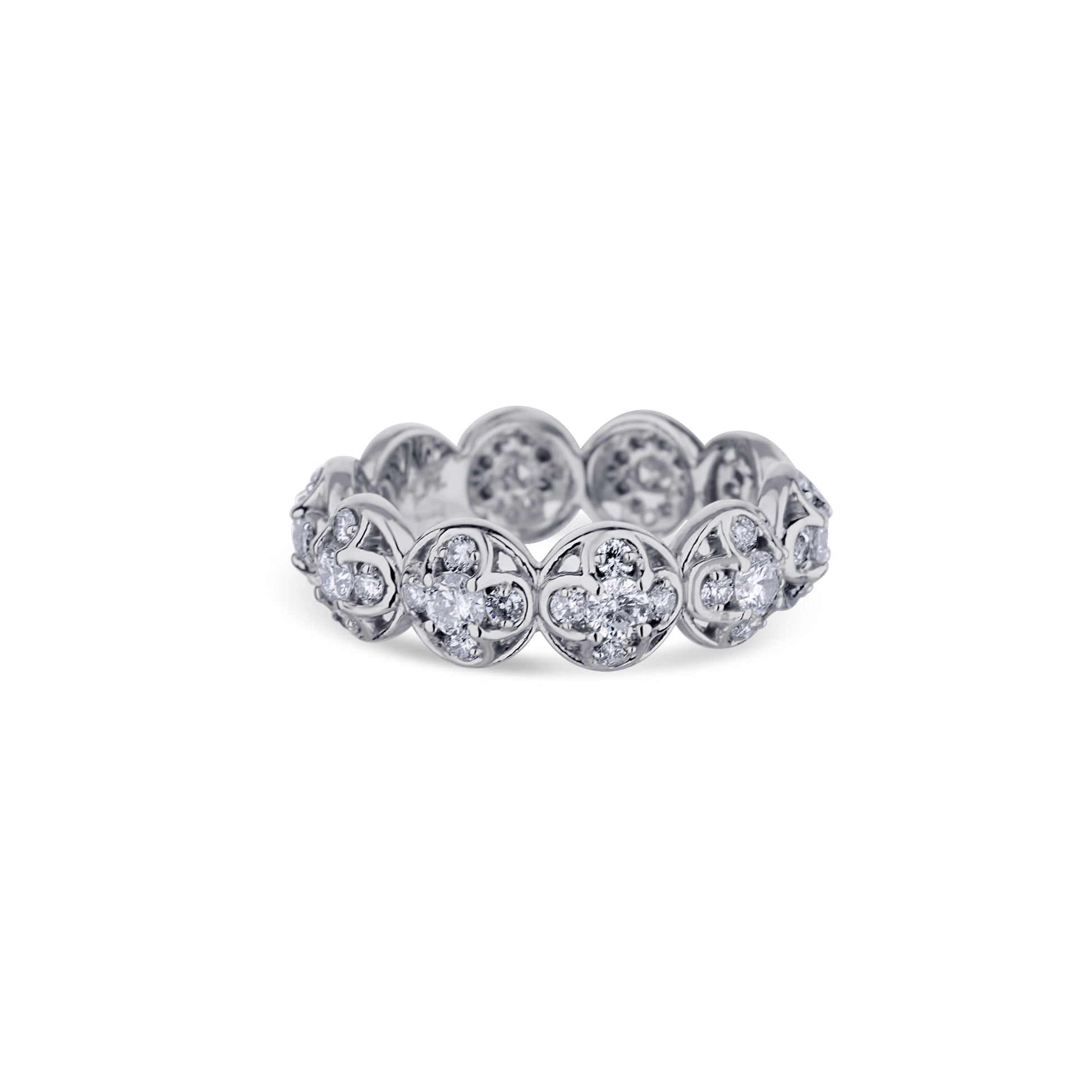 18K White Gold Round Diamond Cluster Eternity Band