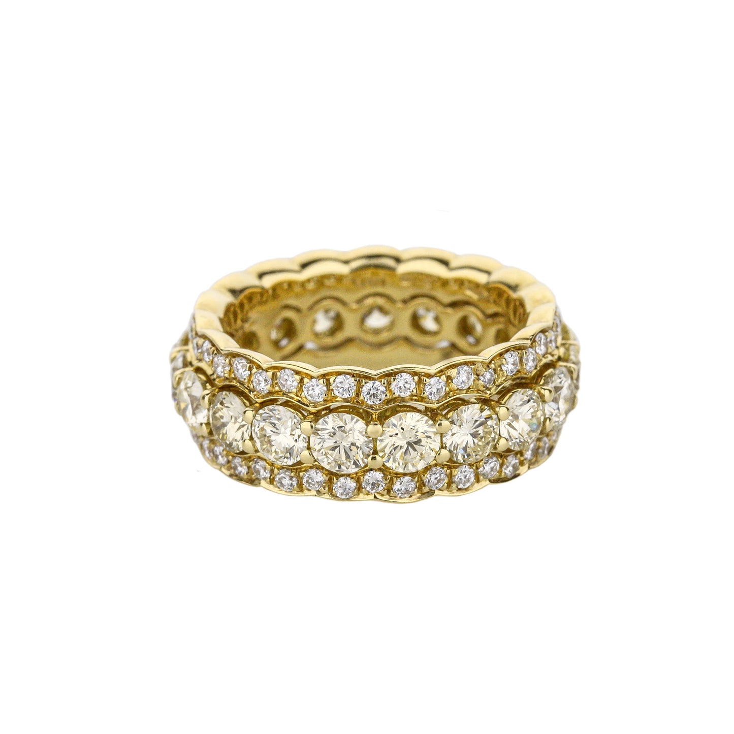 18K Gold Yellow Diamond Eternity Band With Scalloped Edge Detail