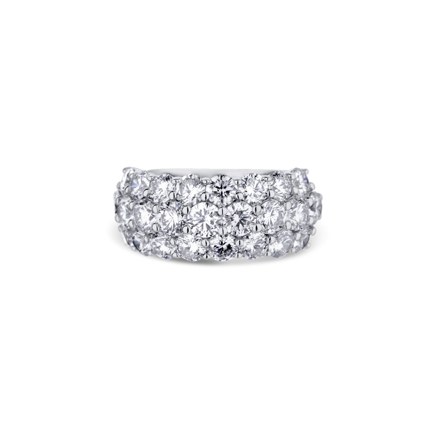 18K White Gold 3 Row 5.18Ctw Round Cut Diamond Wedding Band