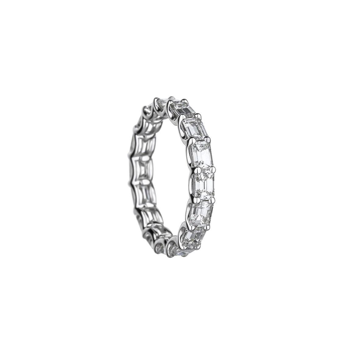 18K White Gold 3.75Ctw Horizontal Emerald Cut Diamond Eternity Band