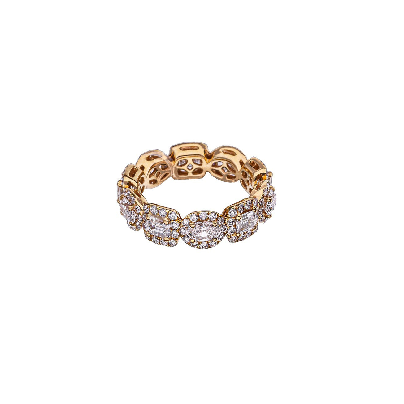 18K Rose Gold Alternating Emerald And Oval Diamond Eternity Band