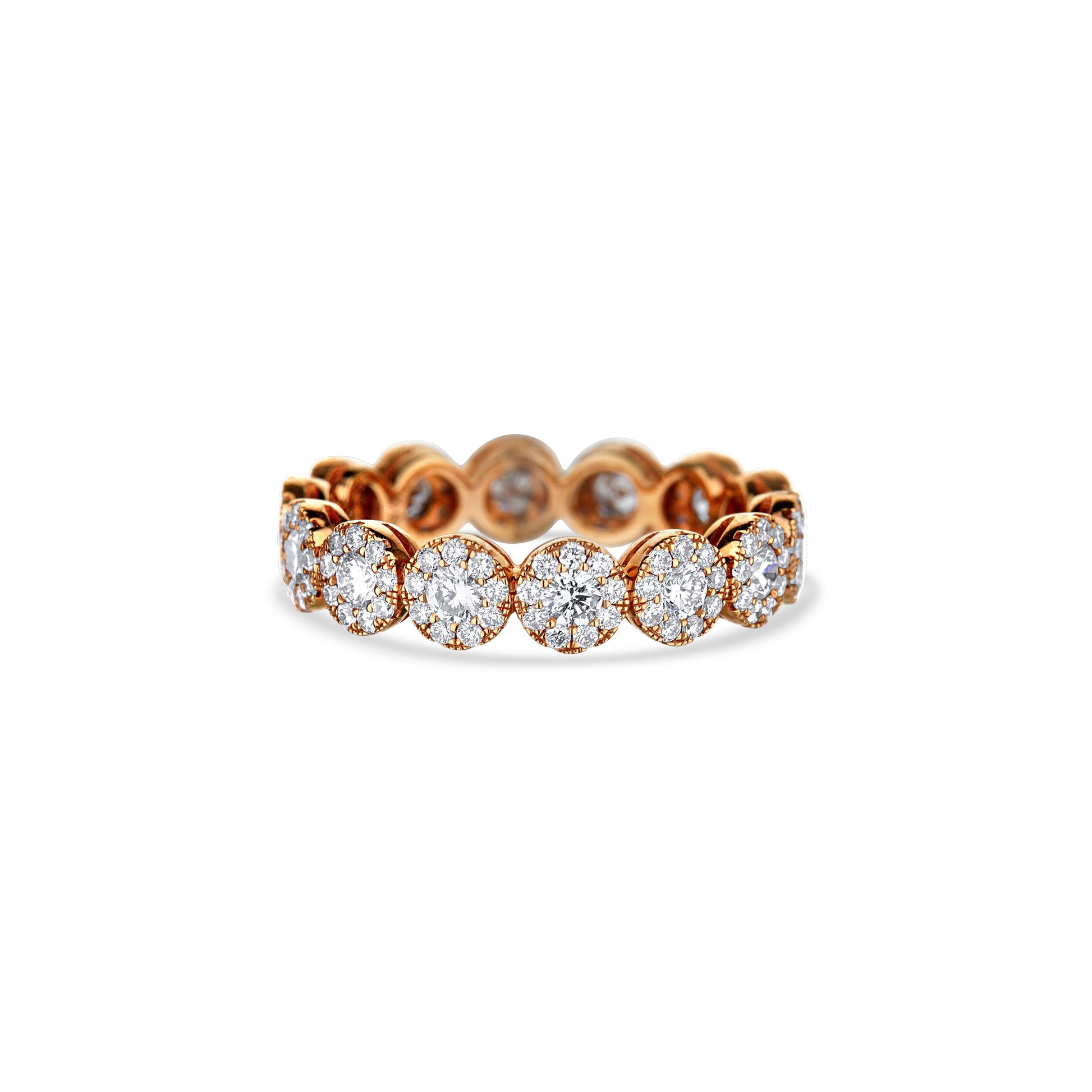 18K Rose Gold Round Pave Diamond Eternity Band With Milgrain Border