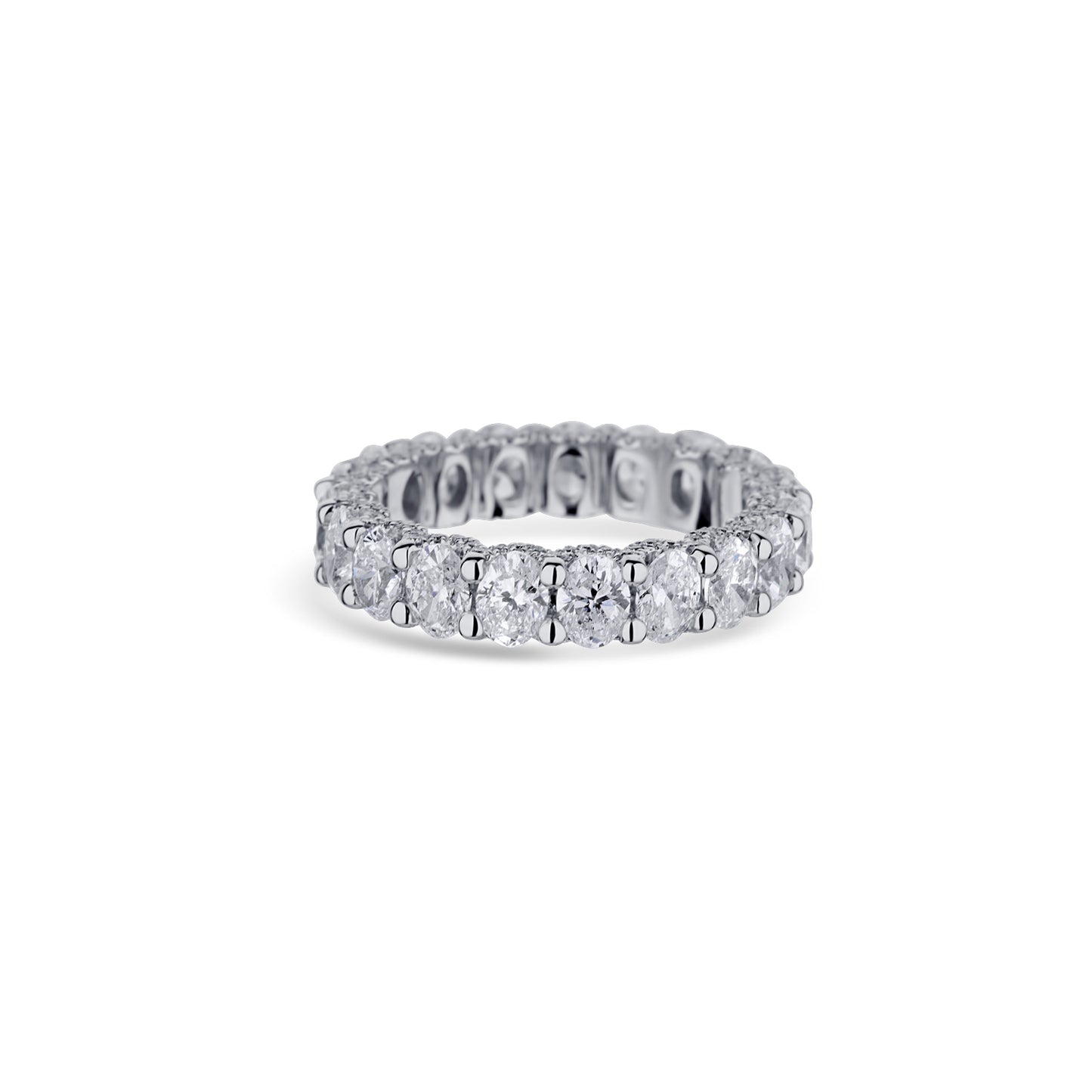 14K White Gold Prong Set Oval Cut Diamond Eternity 3.86Ctw