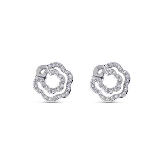 18K White Gold Double-Row Soft Flower Diamond Earrings