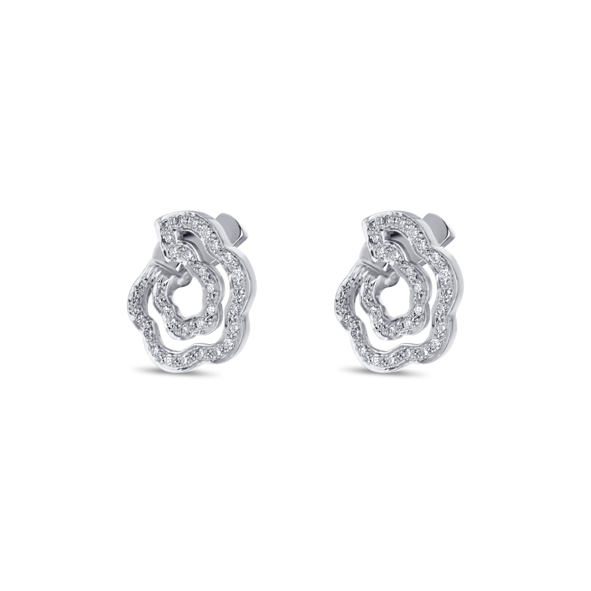 18K White Gold Double-Row Soft Flower Diamond Earrings