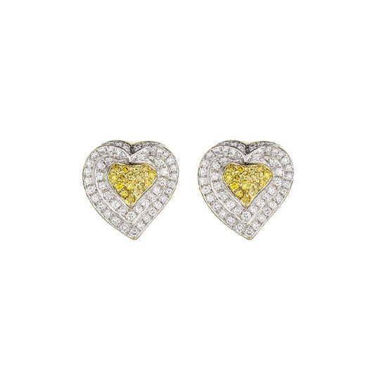 18K Yellow & White Gold Yellow & White Diamond Heart Earrings