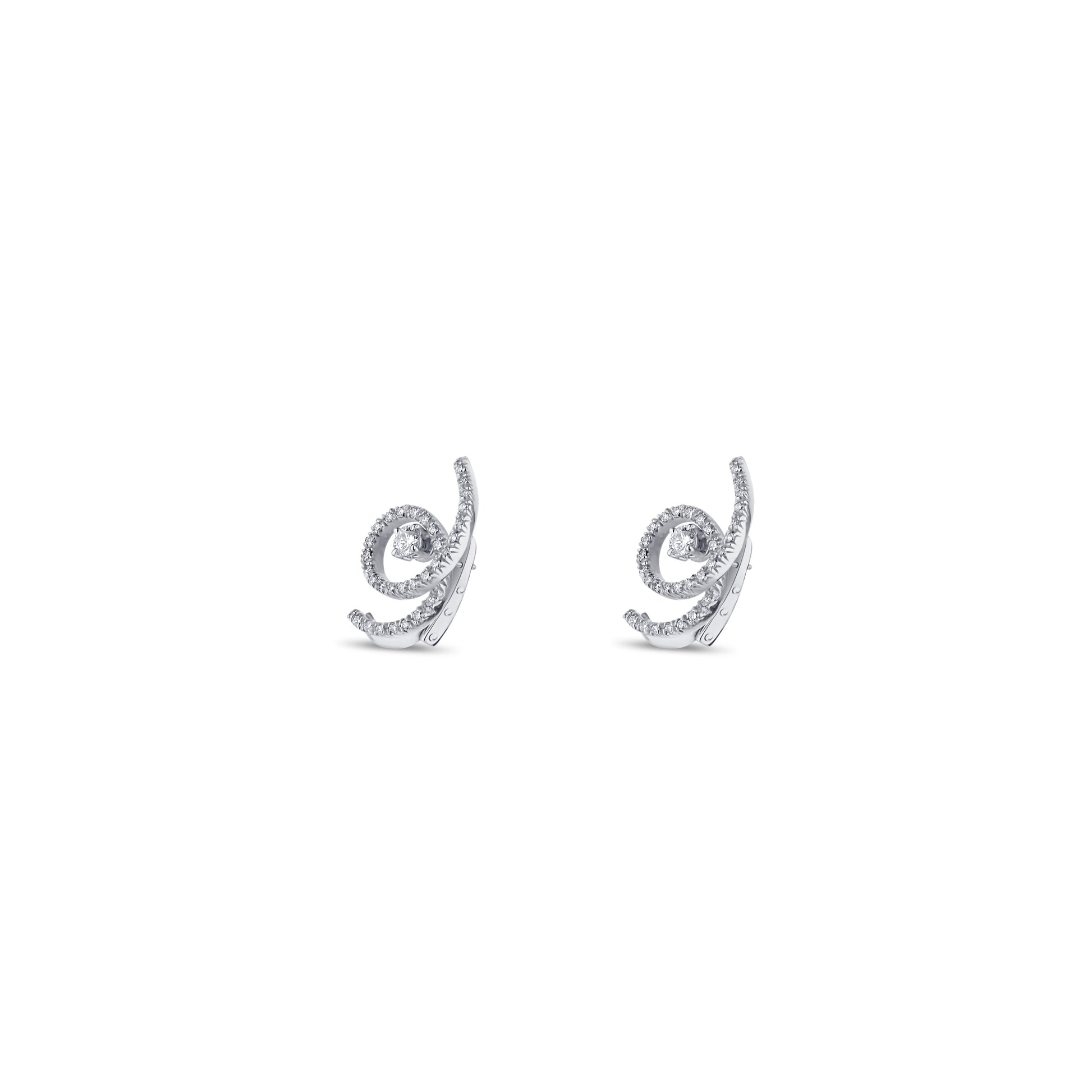 18K White Gold Spiral Diamond Post Earrings