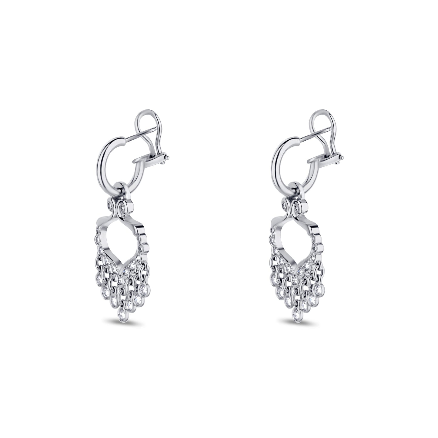 18K White Gold Diamond Short Dangle Chandelier Earrings