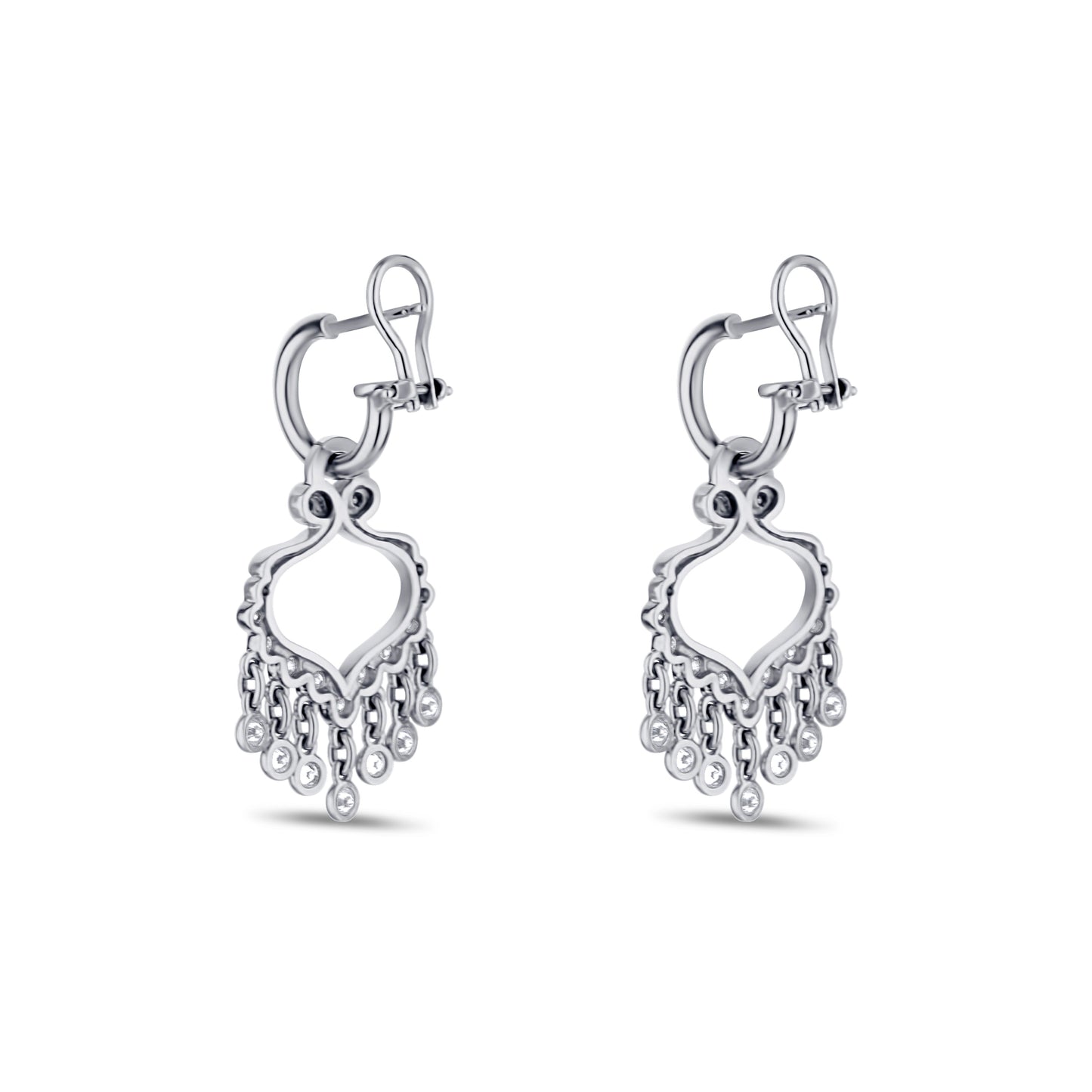 18K White Gold Diamond Short Dangle Chandelier Earrings