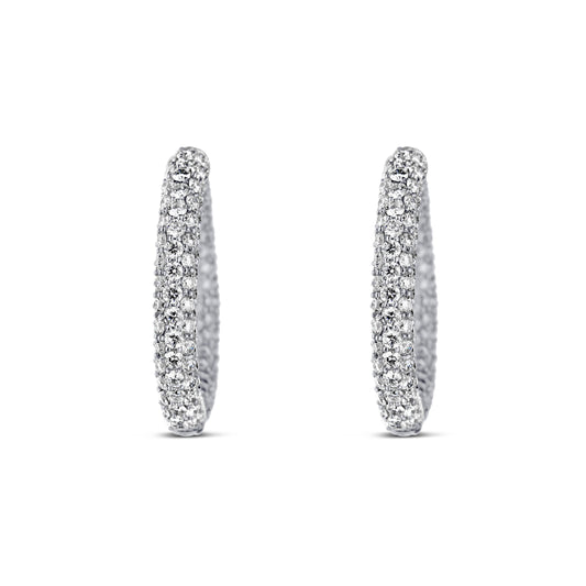 18K White Gold Round Tube Complete Pave Diamond Hoops