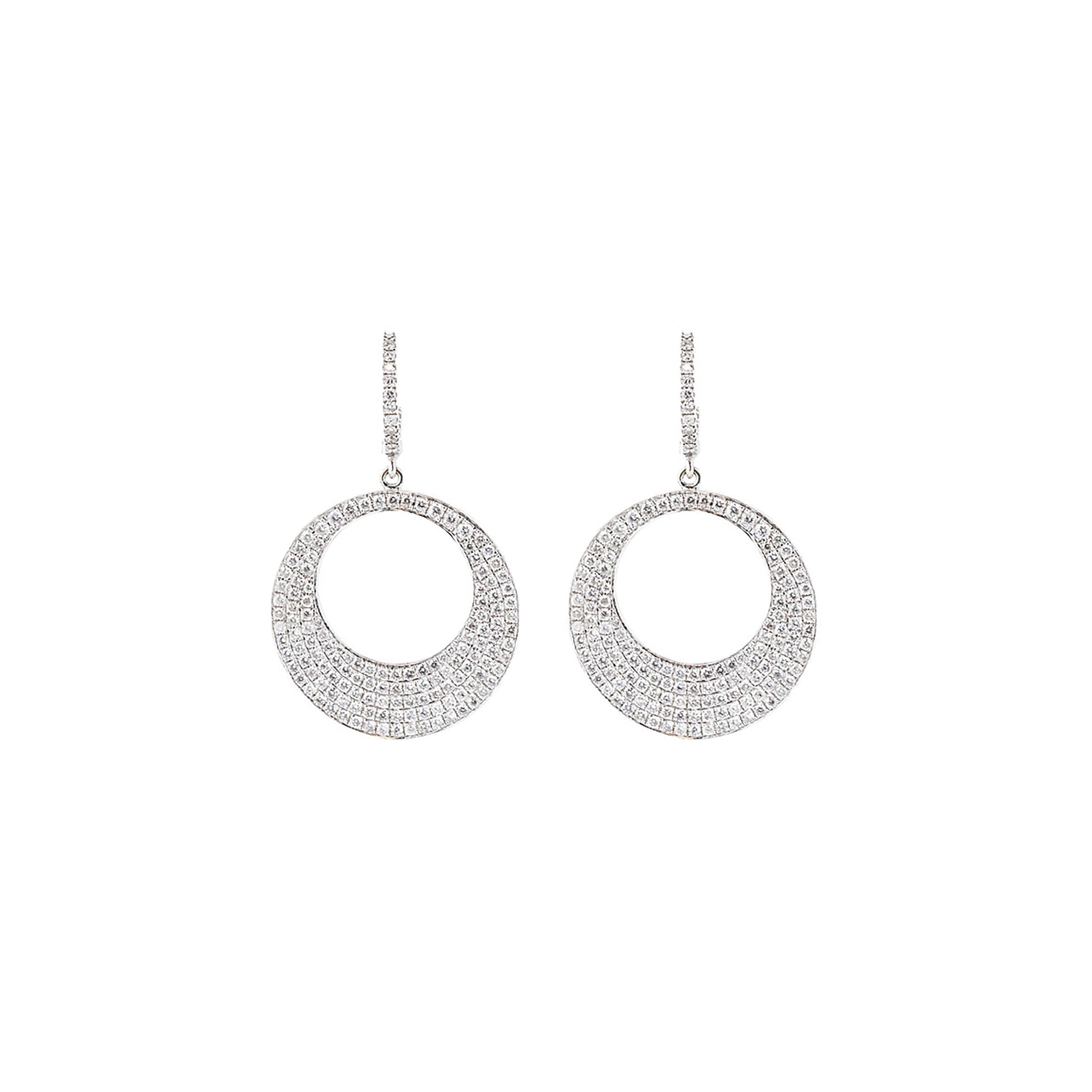 18K White Gold Pave Diamond Moon Drops