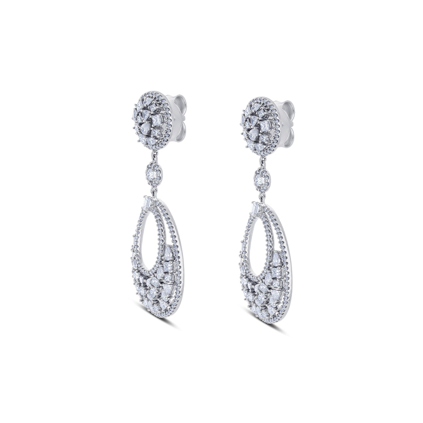 18K White Gold Multi-Shape Diamond Pear-Shape Dangle Earrings