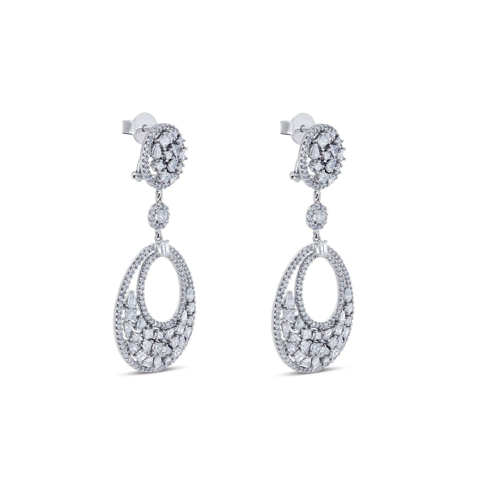 18K White Gold Multi-Shape Diamond Pear-Shape Dangle Earrings