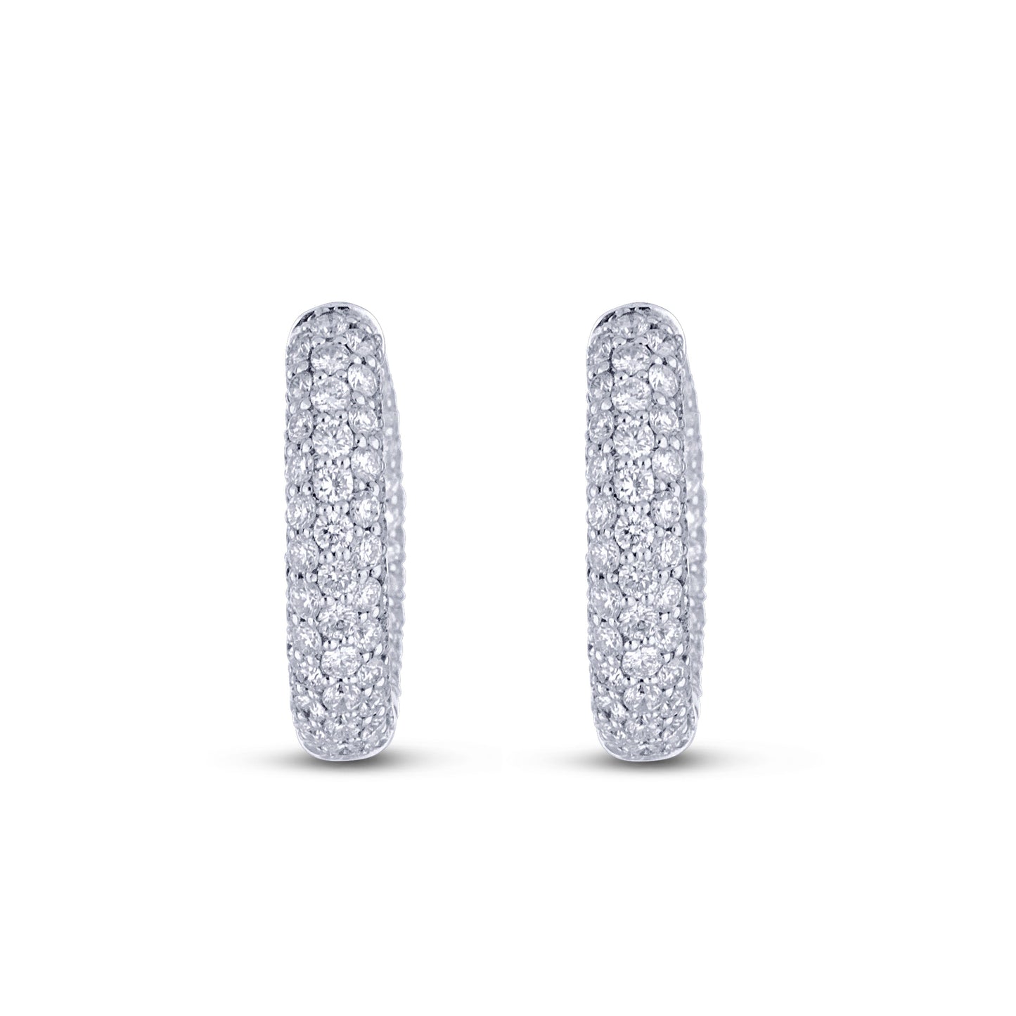 18K White Gold Round Tube Completely Pave Diamond Hoops