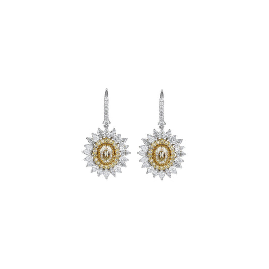 18K White & Yellow Gold White & Fancy-Yellow Diamond Sunburst Earrings