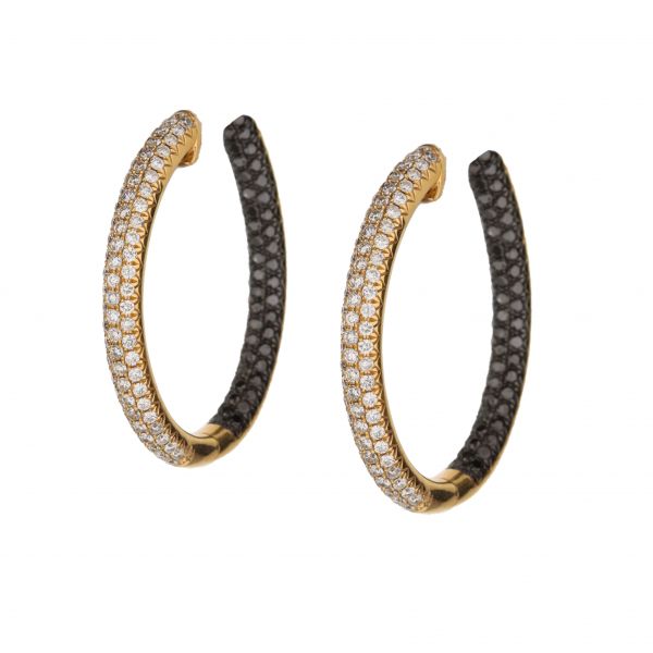 18K Rose Gold White Front, Black Back Pave Diamond Hoops