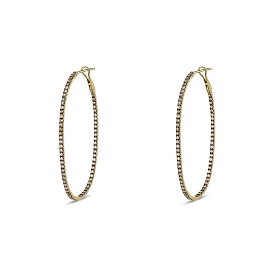 14K Yellow Gold Chocolate Daimond Large Oval Hoops