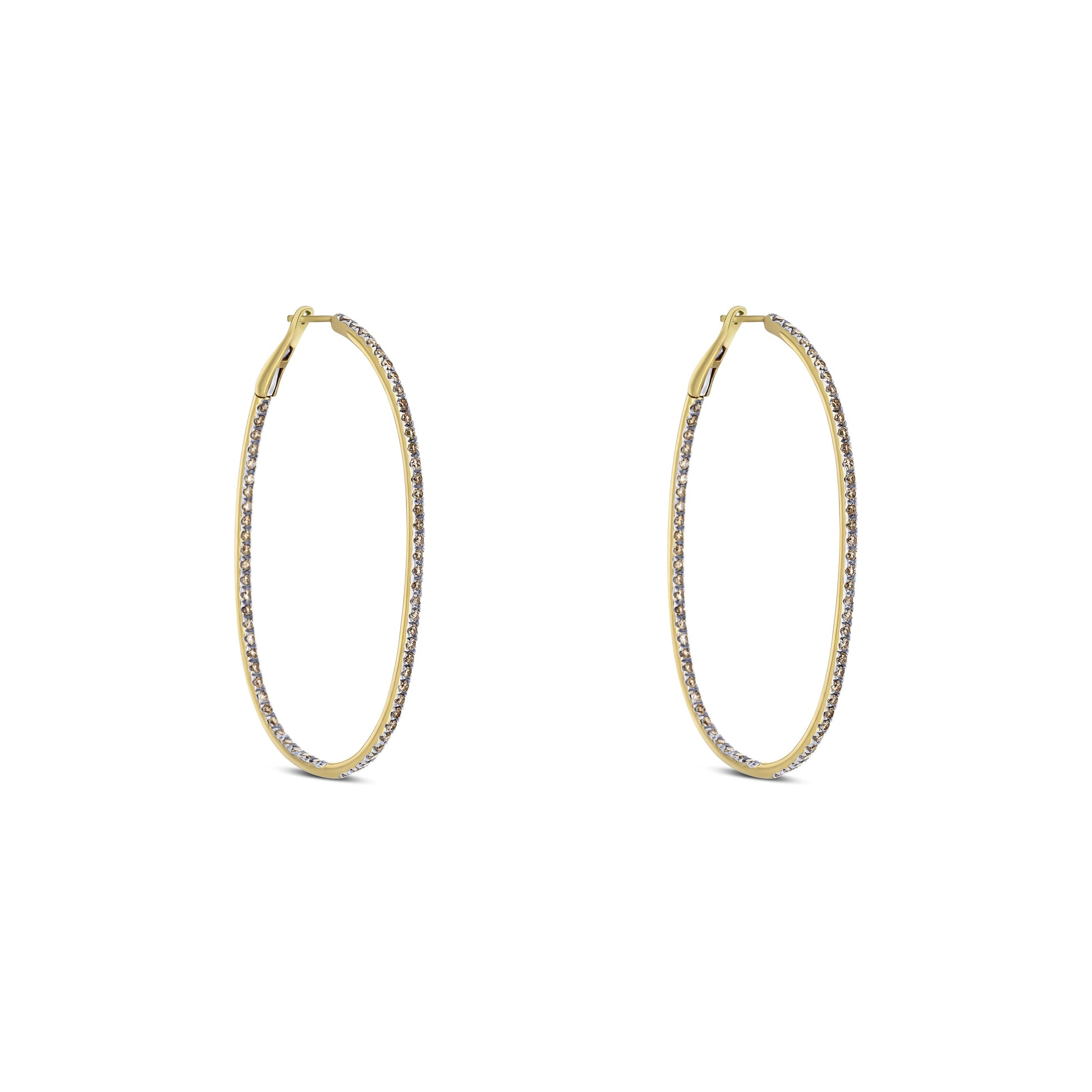 14K Yellow Gold Chocolate Daimond Large Oval Hoops