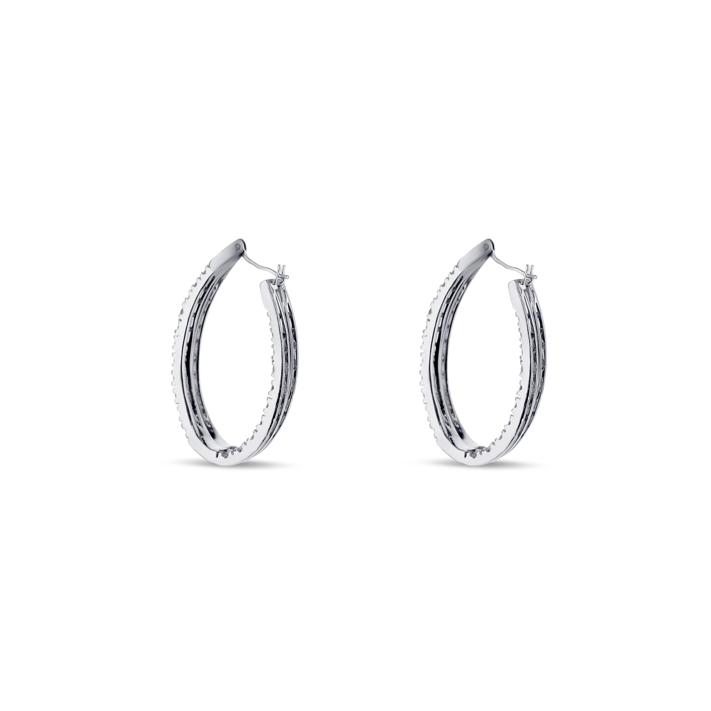 14K White Gold Diamond Double-Row Oval Inside-Outside Hoops