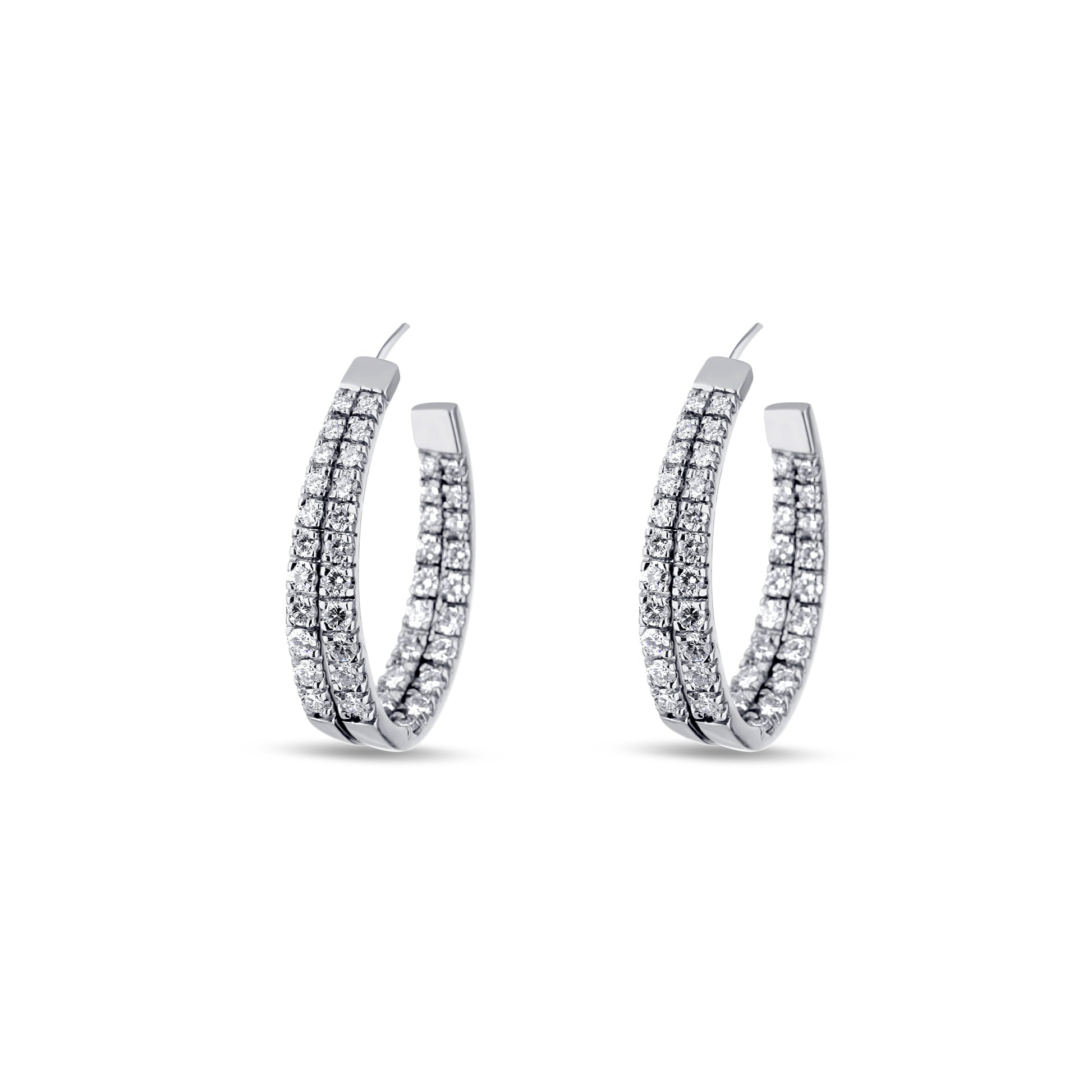 14K White Gold Diamond Double-Row Oval Inside-Outside Hoops