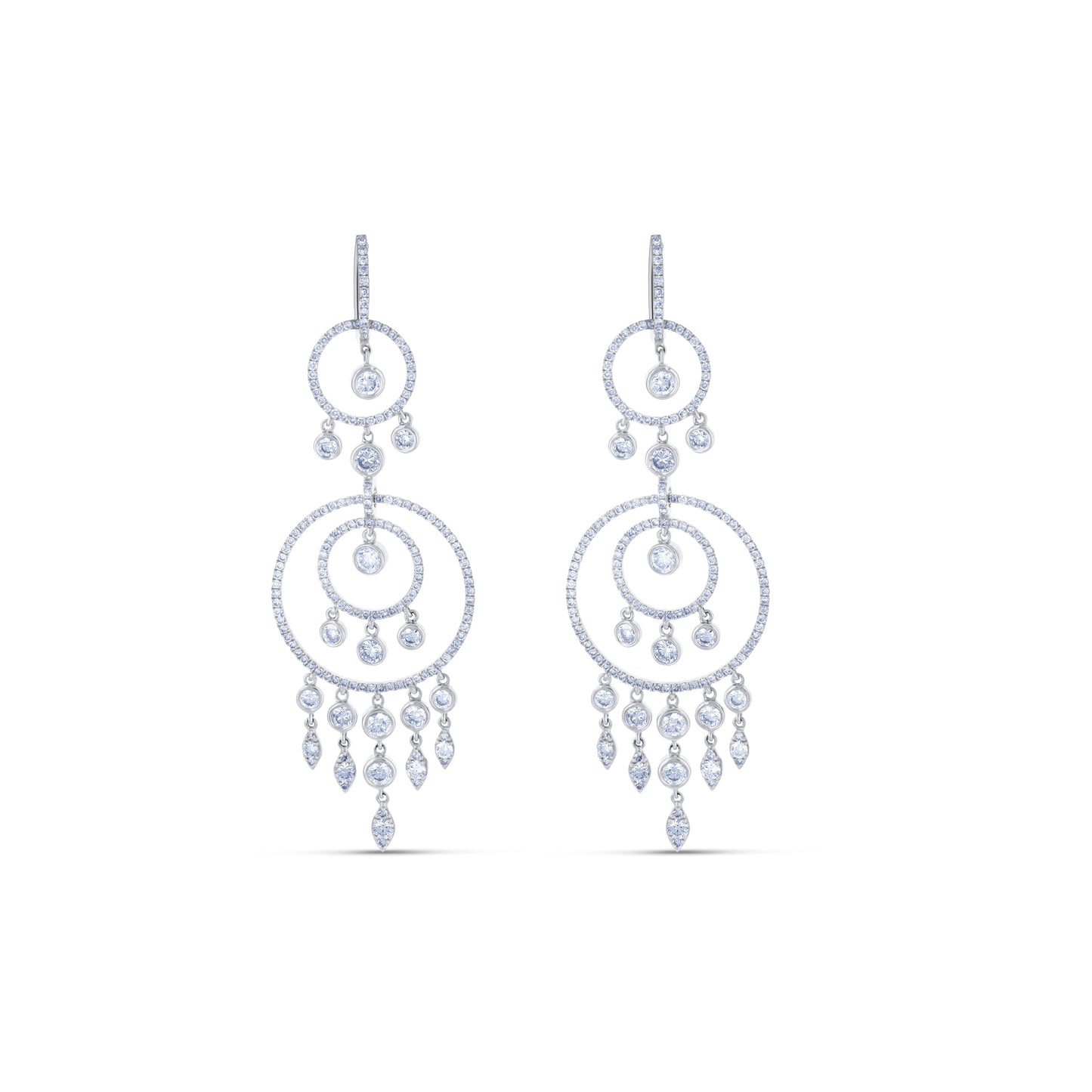 18K White Gold Multi Circle Drop Earrings